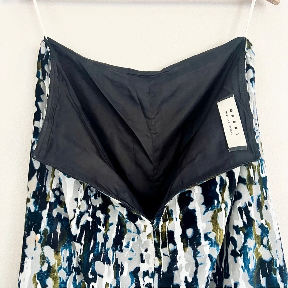 MARNI S/S 2017 Haze Print Devore Velvet Silk Burnout Skirt in Blue Green